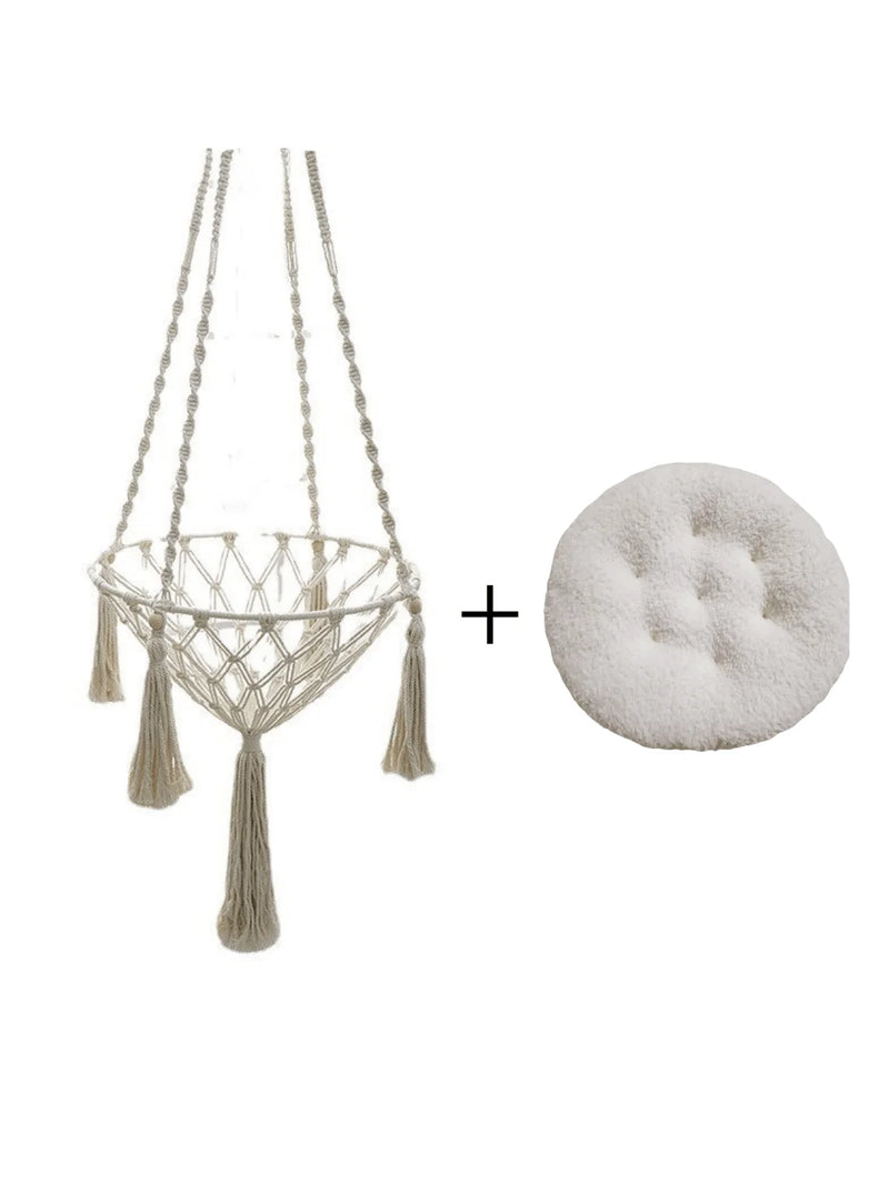 Hamac pour Chat Suspendu en Macramé de Coton Tressé Main, 40 cm, Coussin Rond en Option, vue 7