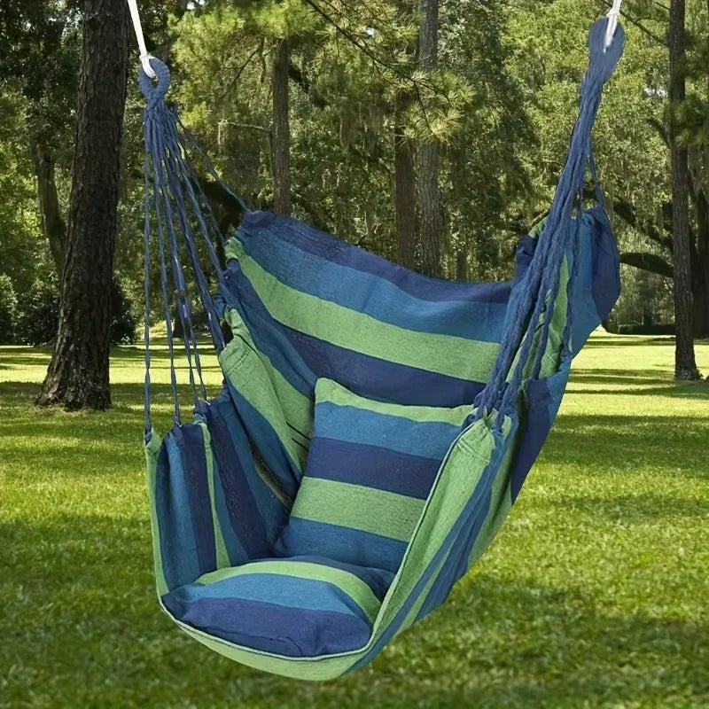 Chaise Hamac Suspendue en Toile Épaisse Rayée pour Jardin et Camping