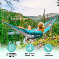 Hamac de camping simple en nylon 220 x 90 cm, sangles et mousquetons fournis, vue 6