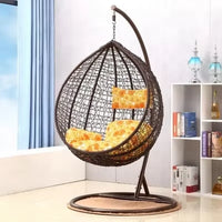 Fauteuil Suspendu Œuf en Résine Tressée avec Pied Métal, Coussin 7 Coloris, vue 2