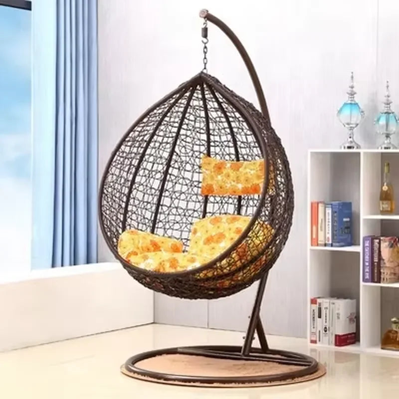 Fauteuil Suspendu Œuf en Résine Tressée avec Pied Métal, Coussin 7 Coloris, vue 2