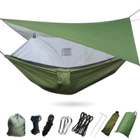 Hamac de Camping Camouflage ou Bleu avec Moustiquaire à Poches, Nylon 210T, Bâche en Option