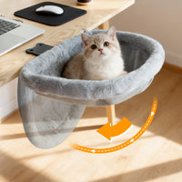 Hamac pour Chat de Bureau à Pince, Pliable en Un Clic, Demi-circulaire en Peluche Grise, 44 x 46 cm, vue 2