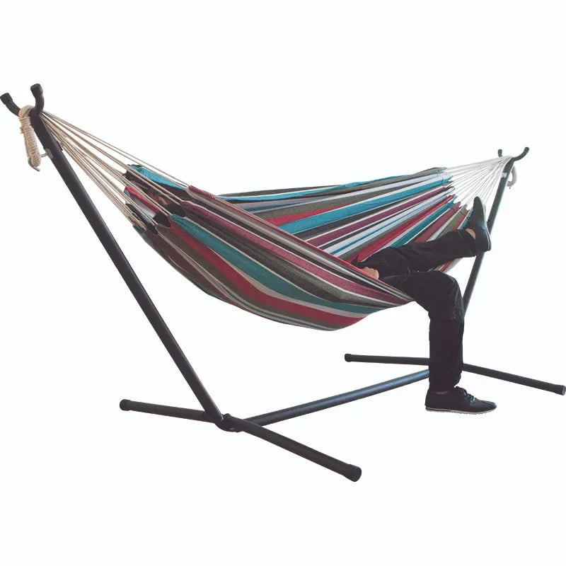 Hamac Double de Camping en Coton Rayé avec Cadre en Acier Gain de Place, vue 12