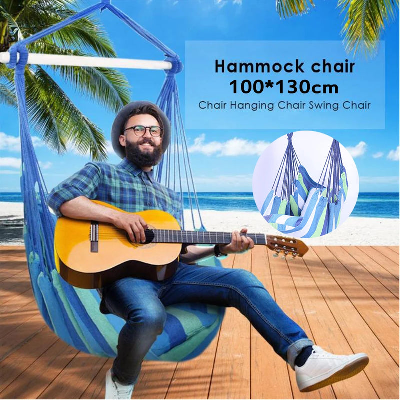 Chaise Hamac Suspendue Rayée en Coton et Polyester, Charge 120 kg, 130 x 100 cm, 6 Coloris, vue 5