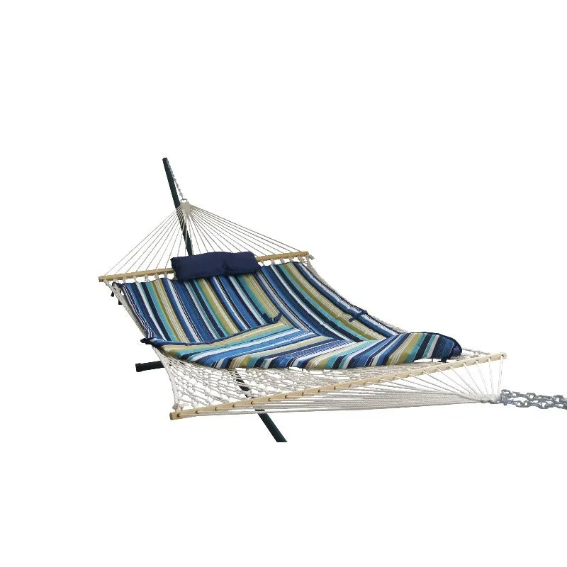 Hamac en Corde de Coton sur Pied, Support Acier 4,57 m avec Matelas, vue 2