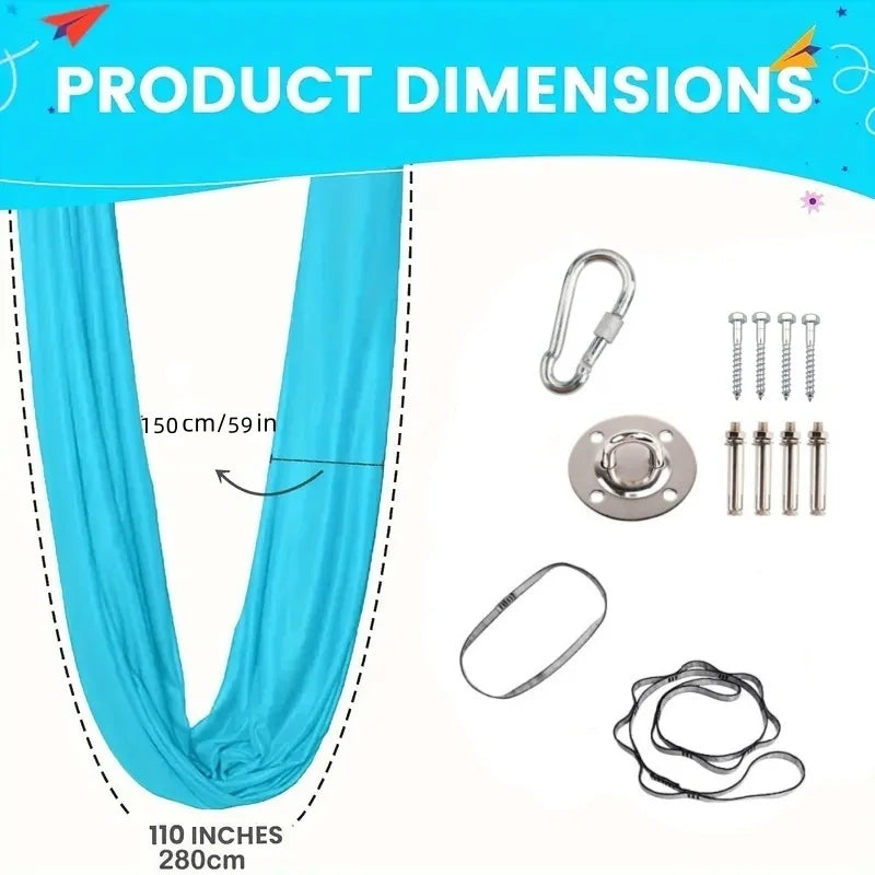 Hamac Suspendu Élastique en Polyamide, 150 x 280 cm, Kit de Fixation, Yoga Aérien, vue 4