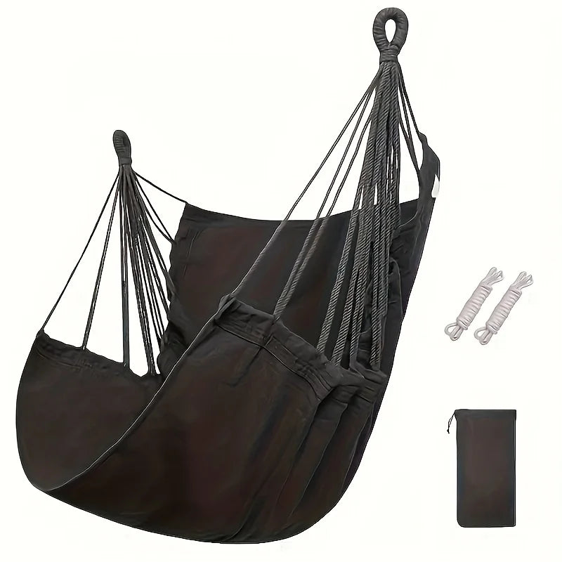 Chaise Hamac Suspendue Noire en Polyester avec Sac de Rangement, 100 x 130 cm, vue 7