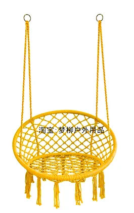 Chaise Hamac Ronde en Macramé de Coton avec Anneau en Acier et Kit de Suspension, vue 10