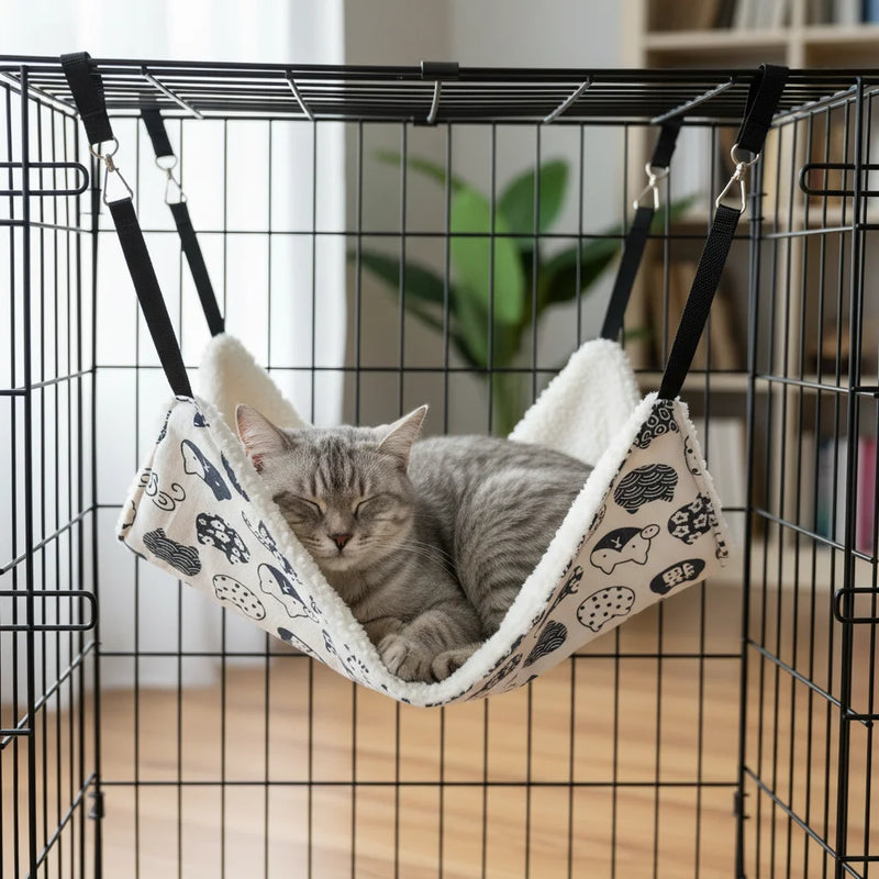 Hamac pour Chat à Suspendre en Cage, Polyester Doublé Peluche, 45 x 35 ou 55 x 45 cm, vue 4