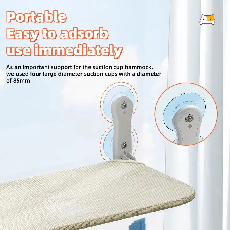 Hamac pour Chat Pliable pour Fenêtre ou Mur Lisse, Maille Grise ou Beige, 45 ou 52 x 30 cm, vue 4