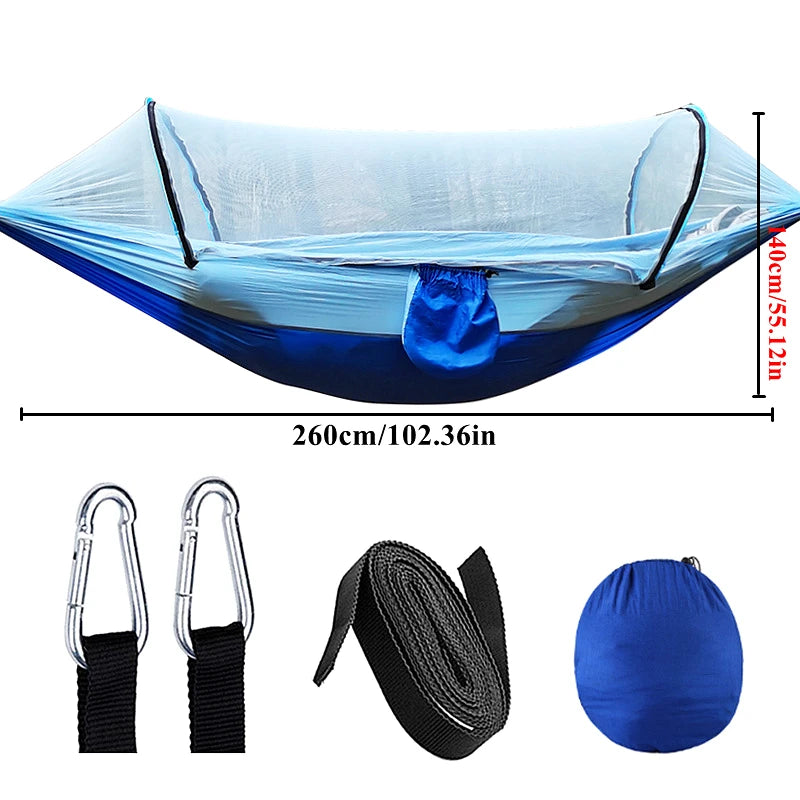Hamac de camping avec moustiquaire à ouverture automatique, nylon 210T, 260 x 140 cm, vue 6