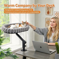 Hamac pour Chat de Bureau à Bras Pivotant 360°, Bord Boudiné en Peluche Grise, 45 x 35 cm, vue 2