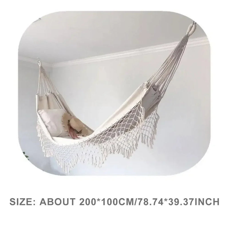 Hamac Macramé à Franges, Toile Blanc Cassé 200 x 100 cm, Charge Annoncée 120 kg, vue 7