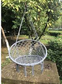 Chaise Hamac Ronde en Macramé de Coton avec Anneau en Acier et Kit de Suspension, vue 7