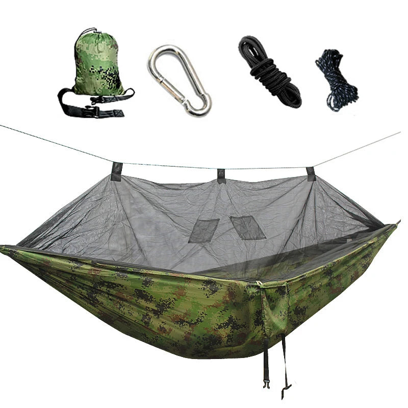 Hamac de Camping Camouflage ou Bleu avec Moustiquaire à Poches, Nylon 210T, Bâche en Option, vue 7