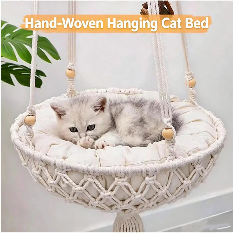 Hamac Chat Macramé Suspendu Bohème avec Coussin, 30 ou 40 cm