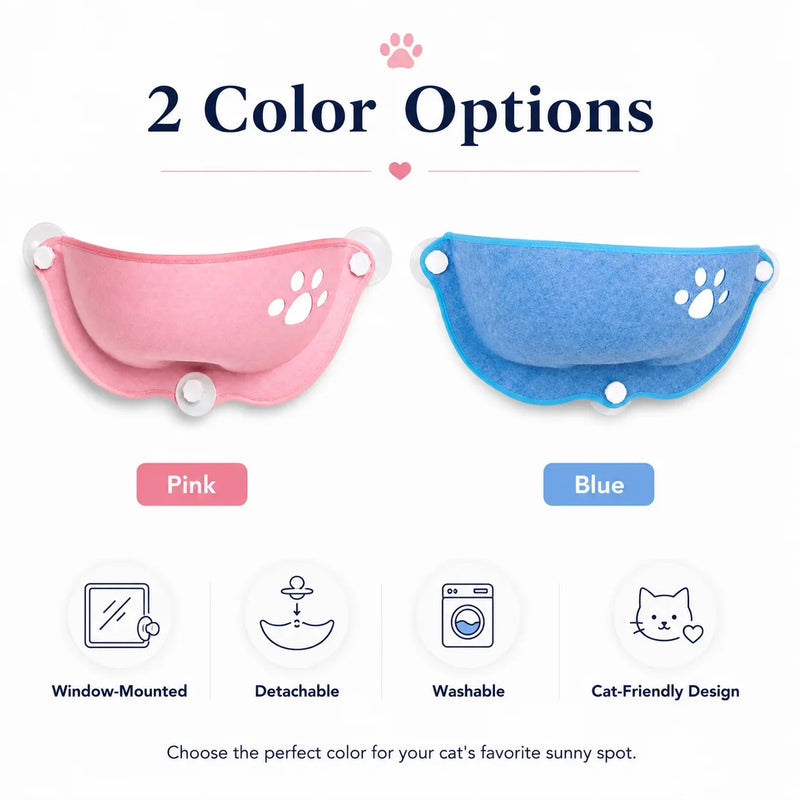 Hamac pour Chat de Fenêtre en Feutre, Forme Croissant à Ventouses, Bleu ou Rose, 56 x 25 cm