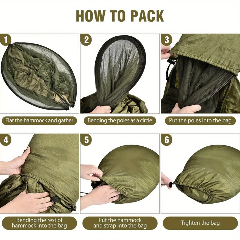 Hamac de Camping avec Moustiquaire Intégrée, Nylon Ultra-léger 720 g, Sangles et Mousquetons, vue 6