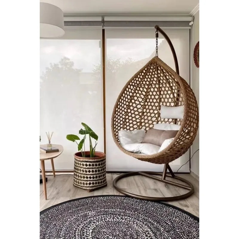 Fauteuil Suspendu Rond en Résine Tressée, Pied en Fer Forgé 195 cm, vue 6