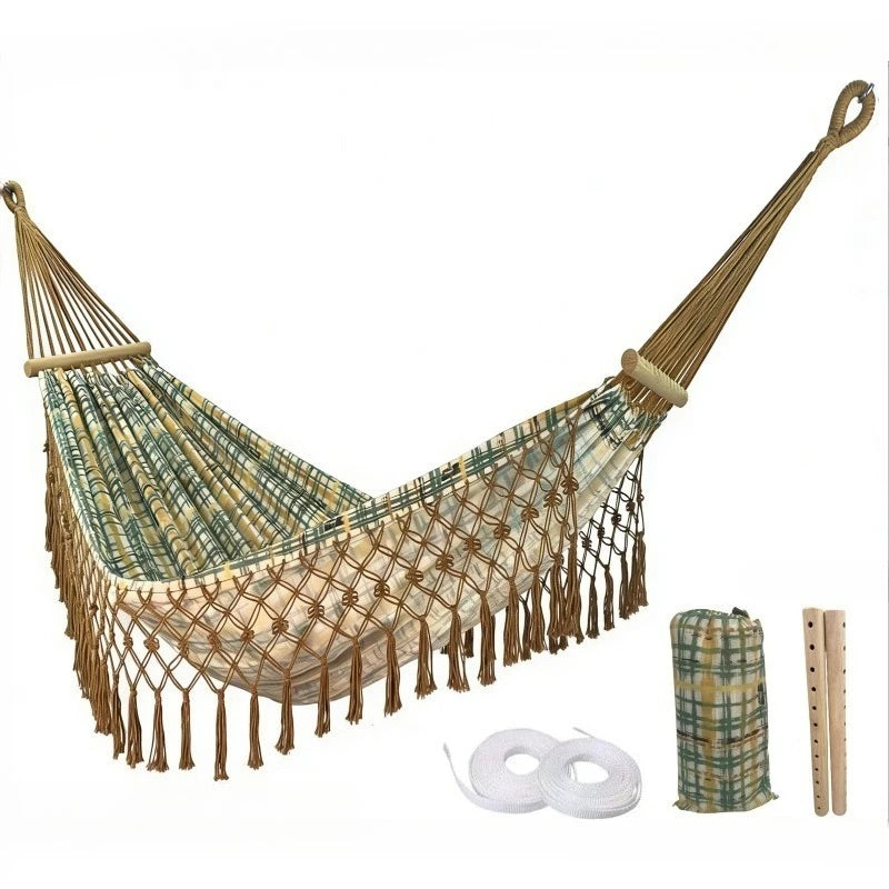 Hamac à Barres Bohème en Polyester, Franges, Sangles et Sac de Transport, vue 7