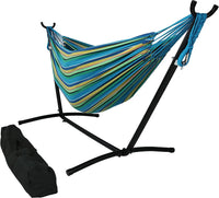 Hamac sur Pied en Toile de Coton Rayée, Support Acier 260 cm et Sac de Transport, vue 9