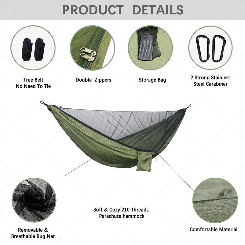 Hamac de Camping 2 en 1 avec Moustiquaire, Nylon 210T, 270 x 140 cm, vue 2
