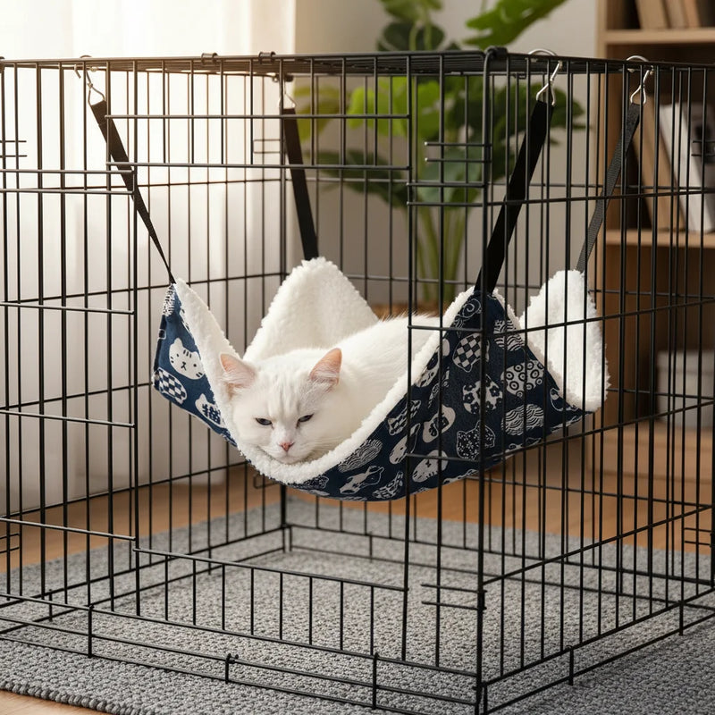 Hamac pour Chat à Suspendre en Cage, Polyester Doublé Peluche, 45 x 35 ou 55 x 45 cm, vue 5
