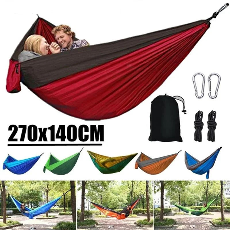 Hamac de Camping 1 Place en Nylon Bicolore, 270 x 140 cm, 7 Coloris, Mousquetons