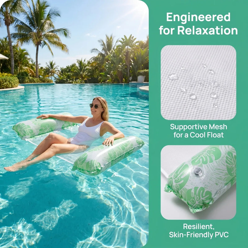 Hamac Gonflable de Piscine 4 en 1 en PVC, Motif Feuilles de Monstera, 127 x 70 cm, avec Pompe, vue 6