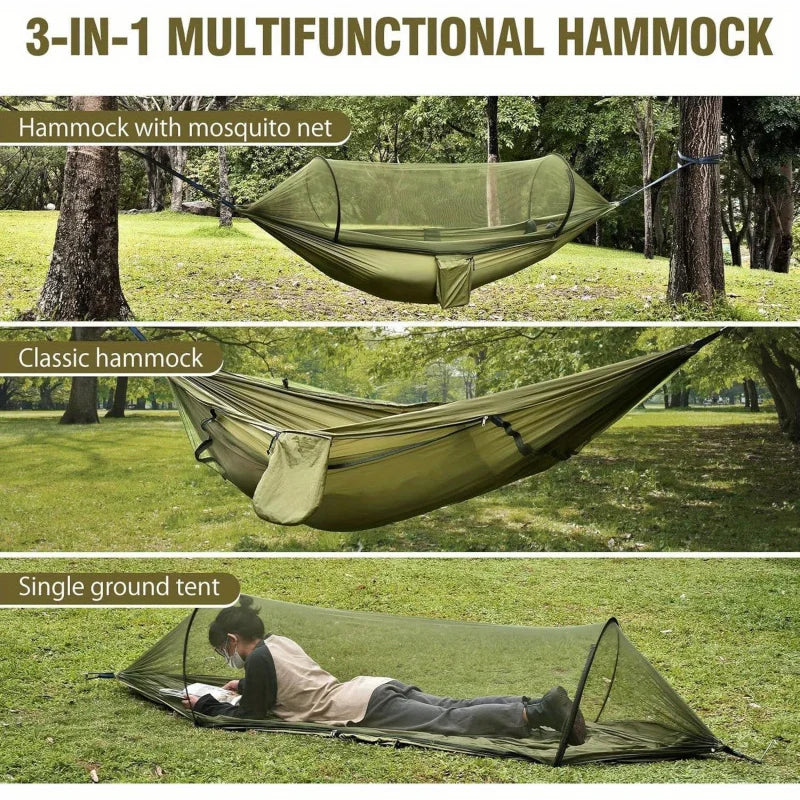 Hamac de Camping avec Moustiquaire Intégrée, Nylon Ultra-léger 720 g, Sangles et Mousquetons, vue 3