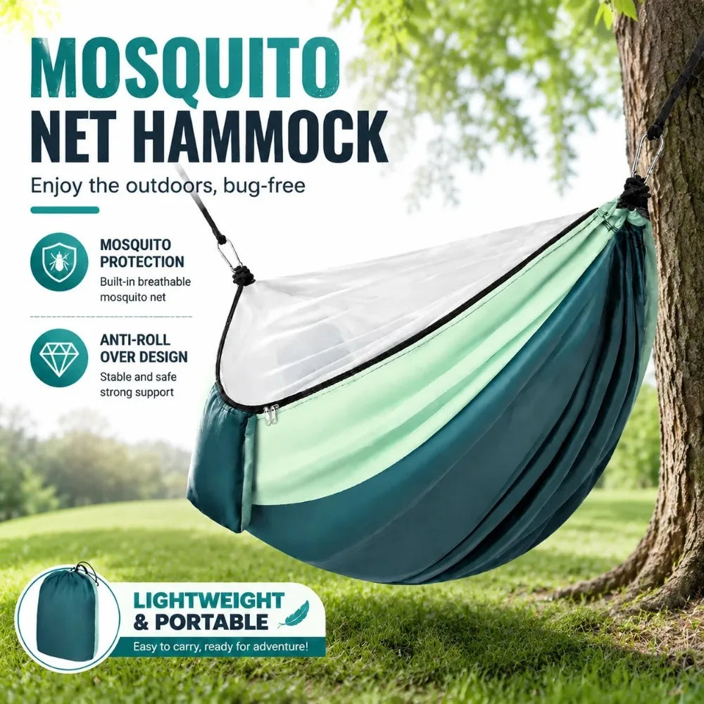 Hamac de Camping avec Moustiquaire Zippée, Polyester, 270 x 140 cm