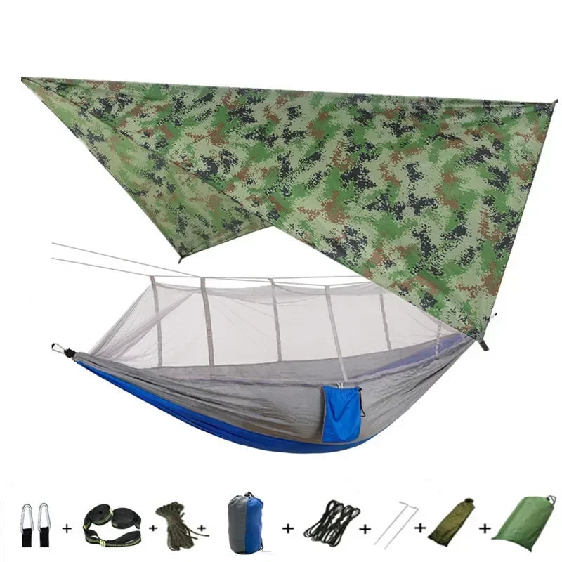 Hamac de Camping Double Moustiquaire, Bâche Imperméable et Sangles, 260 x 140 cm, vue 10