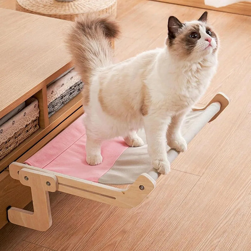 Hamac pour Chat en Bois, Perchoir de Fenêtre 3 en 1, Toile Grise, 47 x 38 cm, vue 4