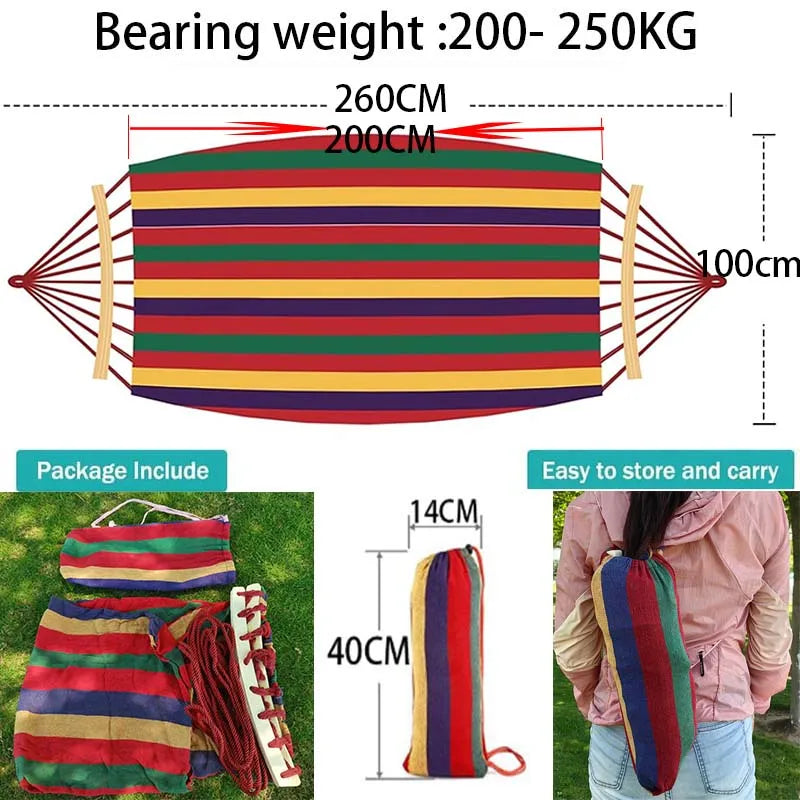 Hamac Rayé à Barre en Toile Coton et Polyester, 1 ou 2 Places, 200 cm, Sac de Rangement, vue 11