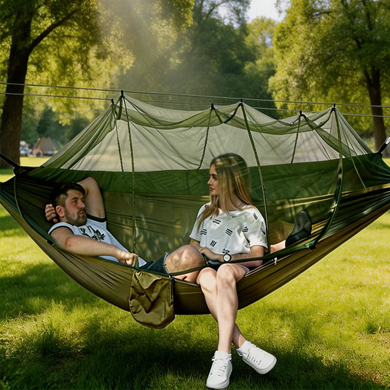 Hamac Moustiquaire de Camping en Nylon, Vert Militaire, 260 x 140 cm, vue 5