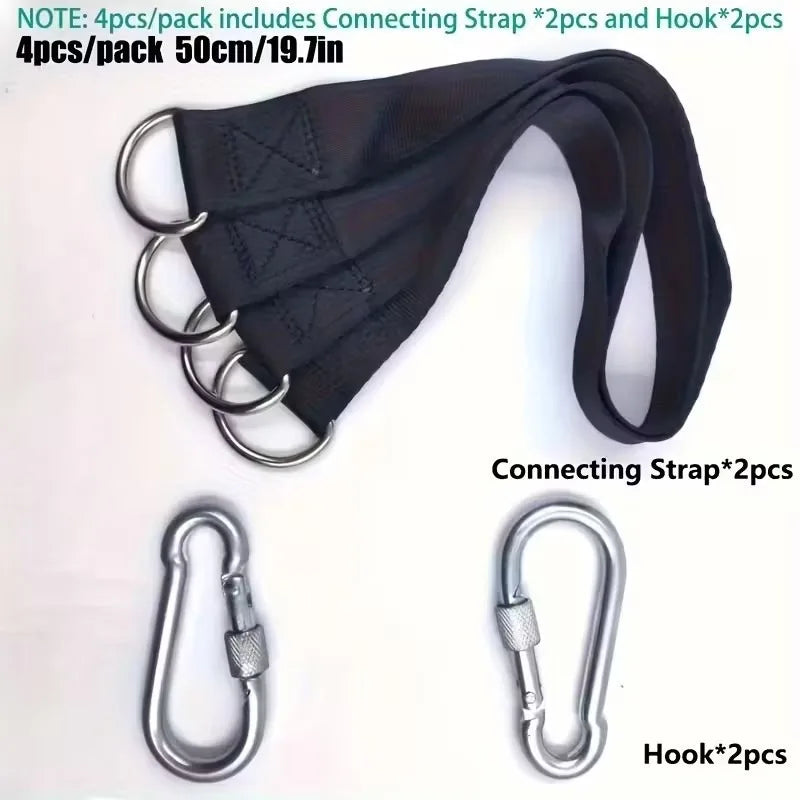 Sangles de Suspension pour Hamac avec Anneaux en D et Mousquetons à Vis, Lot de 2, 30 à 200 cm
