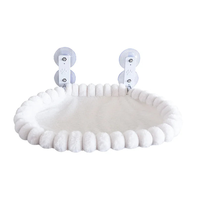 Hamac pour Chat Fenêtre à Ventouses, Peluche Blanche, Ovale ou Carré, vue 4