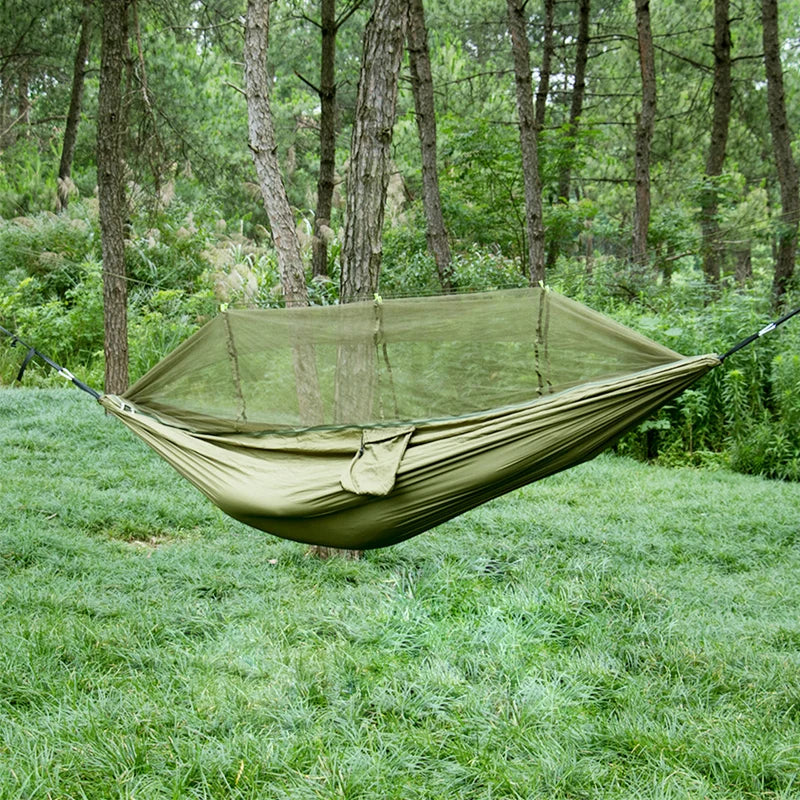 Hamac Moustiquaire de Camping en Nylon, Vert Militaire, 260 x 140 cm, vue 3