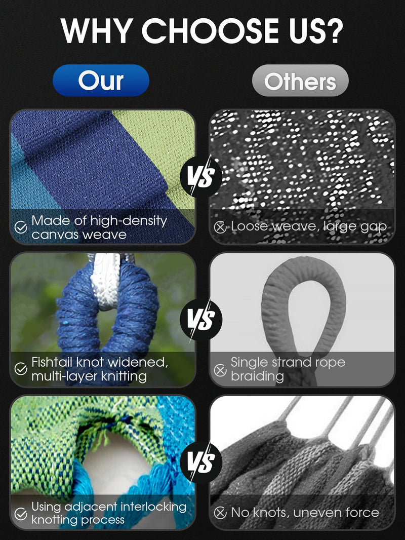 Hamac Anti-Basculement en Toile Épaisse, 260 x 100 cm, Bleu ou Rouge, vue 5