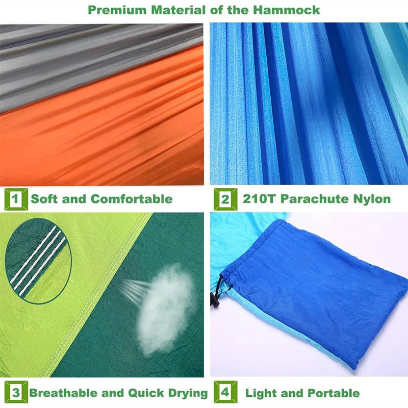 Hamac de Camping 2 Places en Nylon Parachute 210T, Vert Bicolore, 270 x 140 cm, vue 2