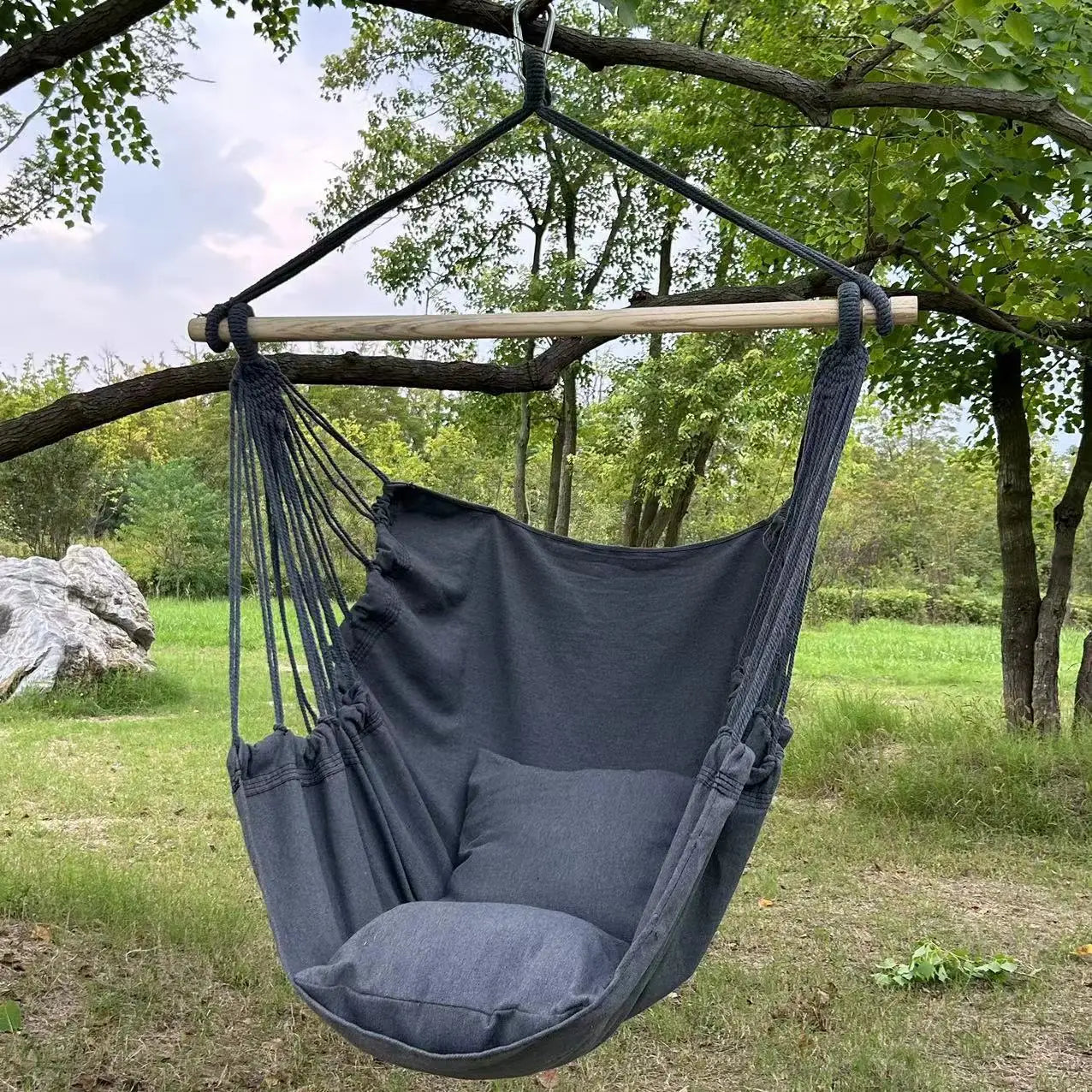 Chaise Hamac à Barre en Bois, Tissu 130 x 100 cm, en 9 Coloris avec Cordes