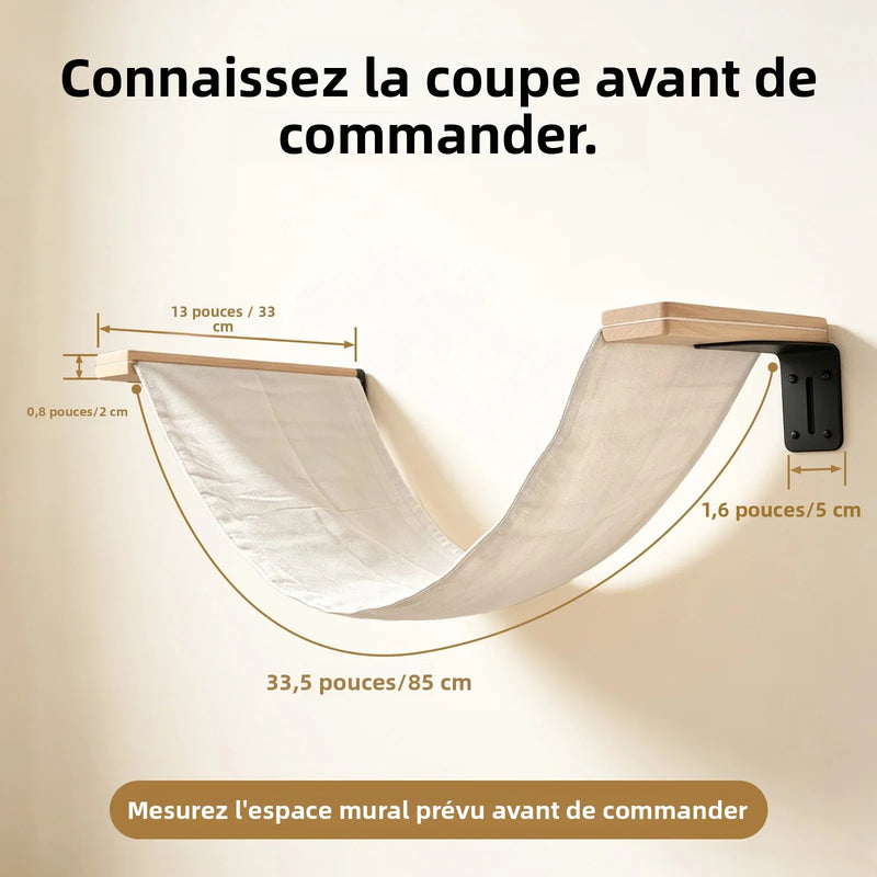 Hamac Mural pour Chat en Bois et Toile Blanc Cassé, 85 x 33 cm, vue 4