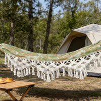 Hamac 2 Places à Franges Macramé, Vert Feuillage 300 x 150 cm, avec Sangles et Sac, vue 4
