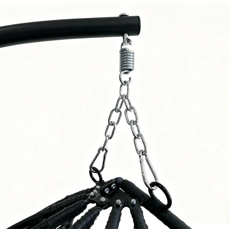 Fauteuil Suspendu Pliable Tressé Noir avec Pied en C et Coussin Noir, vue 3