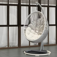 Fauteuil Suspendu Œuf en Résine Tressée Blanc Cassé avec Pied Métal, 195 cm, vue 4