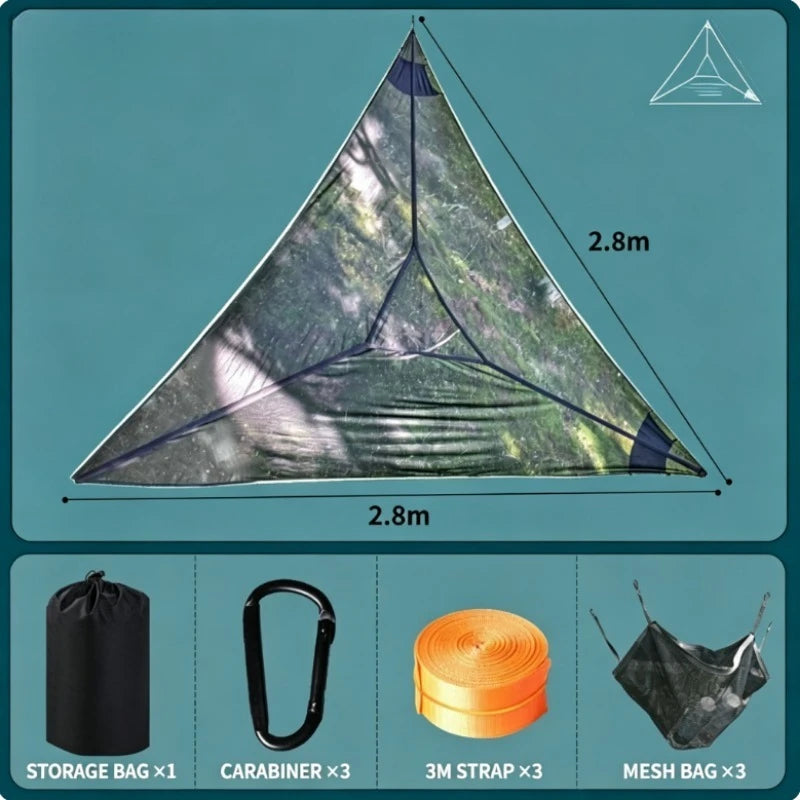 Hamac Triangle Filet Noir pour Arbres, Polyester, 2,8 m de Côté, vue 7