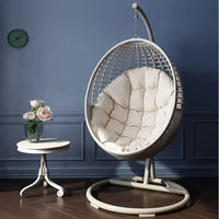 Fauteuil Suspendu Œuf en Résine Tressée Blanc Cassé avec Pied Métal, 195 cm, vue 3