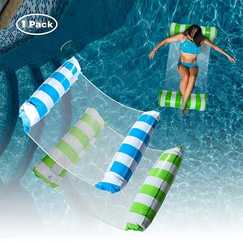 Hamac gonflable de piscine 1 place en PVC rayé, largeur 70 cm, 4 coloris