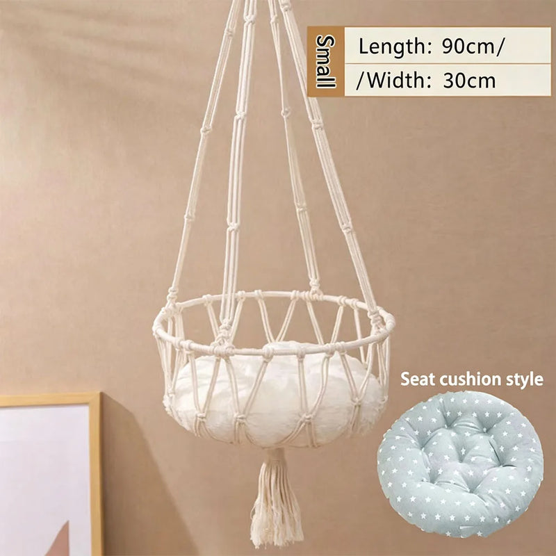 Hamac Chat Macramé Suspendu Bohème avec Coussin, 30 ou 40 cm, vue 10